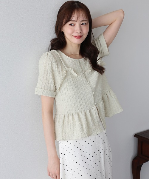 BLUEEAST(ブルーイースト)の「《新色追加》ぽこぽこビスチェドッキングトップス(Tシャツ/カットソー・レディース・アイボリー/ブラック/ミント/ピンク・MEDIUM)」の3枚目の写真