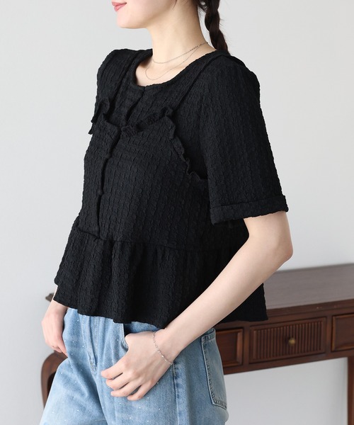 BLUEEAST(ブルーイースト)の「《新色追加》ぽこぽこビスチェドッキングトップス(Tシャツ/カットソー・レディース・アイボリー/ブラック/ミント/ピンク・MEDIUM)」の19枚目の写真