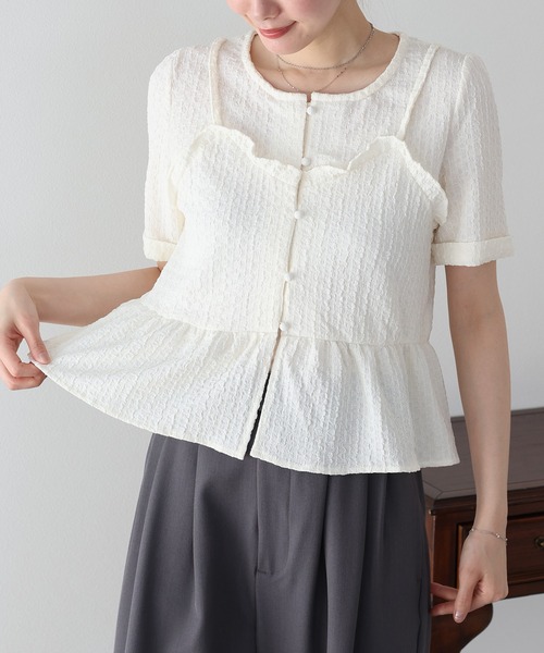 BLUEEAST(ブルーイースト)の「《新色追加》ぽこぽこビスチェドッキングトップス(Tシャツ/カットソー・レディース・アイボリー/ブラック/ミント/ピンク・MEDIUM)」の7枚目の写真