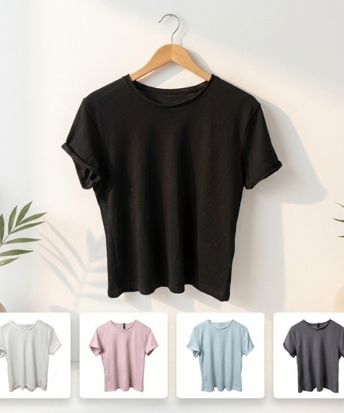 I.O.E（アイオイ）の「[韓国トレンド] リネンベーシックTシャツ（Tシャツ/カットソー・レディース・グレー/ピンク/ホワイト/イエロー/ライトブルー/ブラック・FREE）」の2枚目の写真