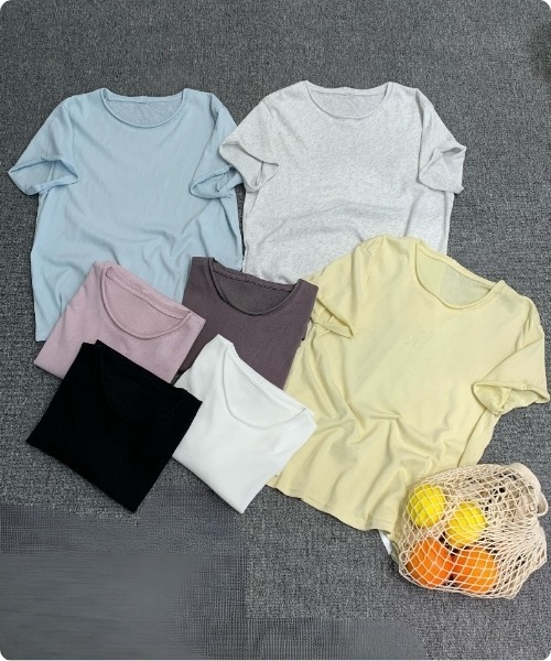 I.O.E（アイオイ）の「[韓国トレンド] リネンベーシックTシャツ（Tシャツ/カットソー・レディース・グレー/ピンク/ホワイト/イエロー/ライトブルー/ブラック・FREE）」の8枚目の写真