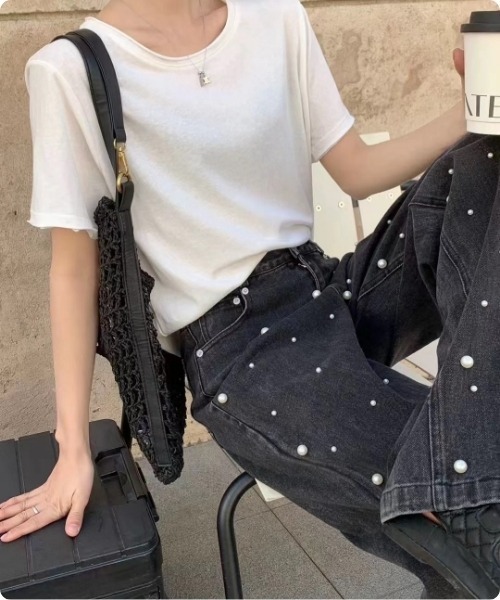 I.O.E（アイオイ）の「[韓国トレンド] リネンベーシックTシャツ（Tシャツ/カットソー・レディース・グレー/ピンク/ホワイト/イエロー/ライトブルー/ブラック・FREE）」の9枚目の写真