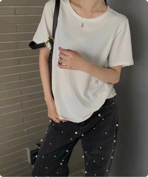I.O.E（アイオイ）の「[韓国トレンド] リネンベーシックTシャツ（Tシャツ/カットソー・レディース・グレー/ピンク/ホワイト/イエロー/ライトブルー/ブラック・FREE）」の10枚目の写真