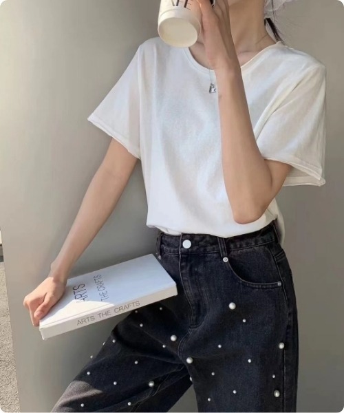 I.O.E（アイオイ）の「[韓国トレンド] リネンベーシックTシャツ（Tシャツ/カットソー・レディース・グレー/ピンク/ホワイト/イエロー/ライトブルー/ブラック・FREE）」の14枚目の写真