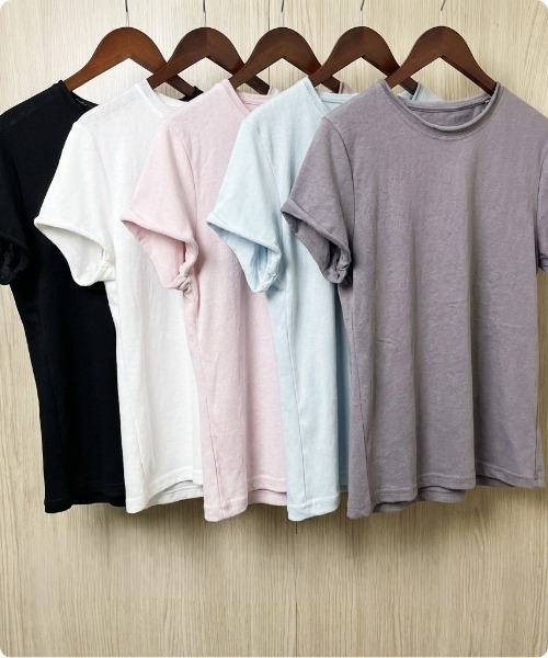 I.O.E（アイオイ）の「[韓国トレンド] リネンベーシックTシャツ（Tシャツ/カットソー・レディース・グレー/ピンク/ホワイト/イエロー/ライトブルー/ブラック・FREE）」の16枚目の写真