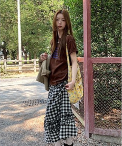 AsheKsha(アシクシャ)の「アルファベットプリントのゆったりした万能トップス(Tシャツ/カットソー・レディース・ピンク/モカ・M)」の16枚目の写真