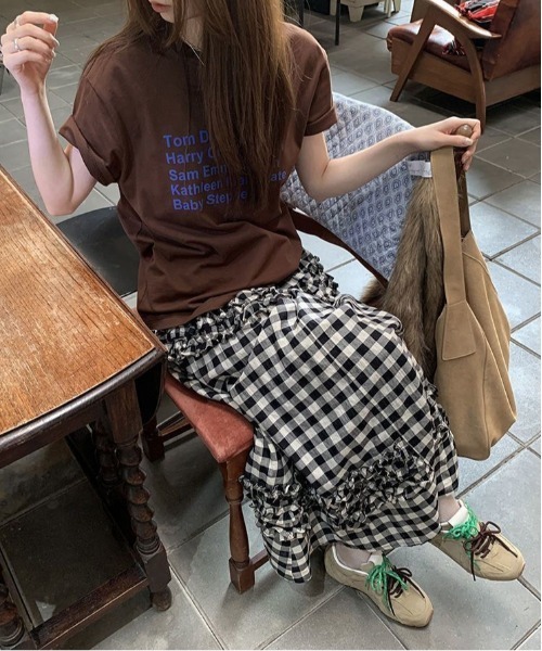 AsheKsha(アシクシャ)の「アルファベットプリントのゆったりした万能トップス(Tシャツ/カットソー・レディース・ピンク/モカ・M)」の17枚目の写真