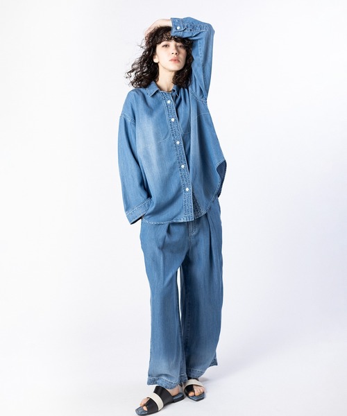 OSMOSIS(オズモーシス)の「セルロースデニムステッチシャツ(シャツ/ブラウス・レディース・ライトブルー/ブラック/ブルー・ONE SIZE)」の22枚目の写真
