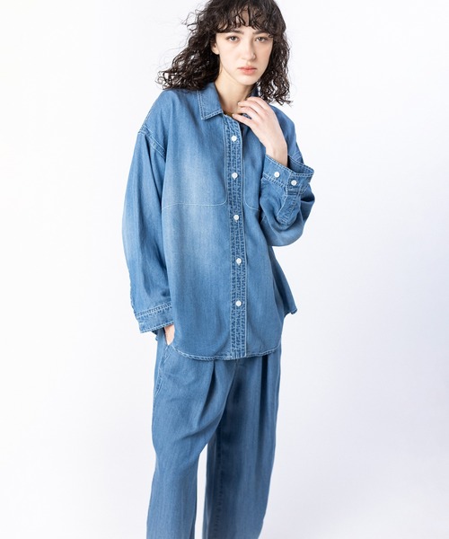 OSMOSIS(オズモーシス)の「セルロースデニムステッチシャツ(シャツ/ブラウス・レディース・ライトブルー/ブラック/ブルー・ONE SIZE)」の19枚目の写真