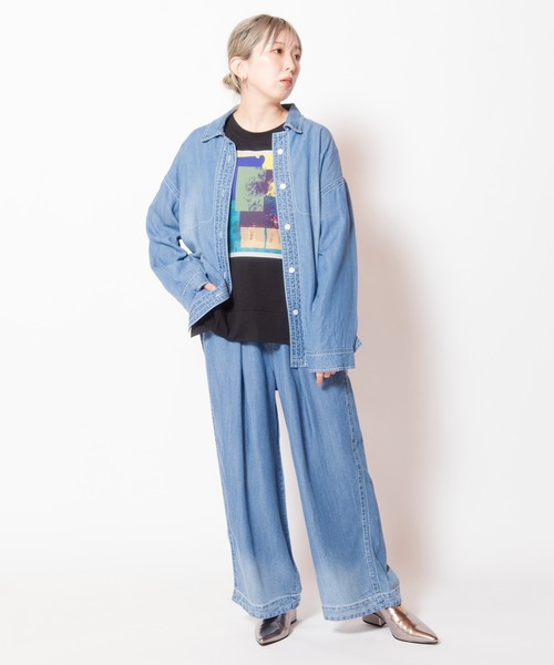 OSMOSIS(オズモーシス)の「セルロースデニムステッチシャツ(シャツ/ブラウス・レディース・ライトブルー/ブラック/ブルー・ONE SIZE)」の15枚目の写真