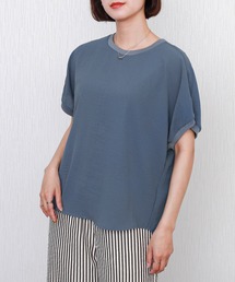 【接触冷感/洗濯機OK】楽ちんドルマントップス リブネック ワッシャー素材