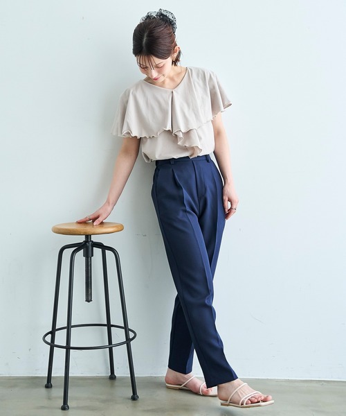 mil(ミル)の「【ラクに着られてきちんと見える。毎日着たい】 美シルエット センタープレス プルオン テーパード パンツ【587198】(スラックス・レディース・ネイビー/サンドベージュ/グレイッシュベージュ/ブラック/チャコールグレー・S-Regular/S-Short/FREE/M-Regular/M-Short)」の9枚目の写真