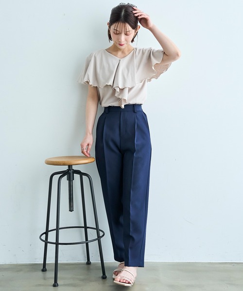 mil(ミル)の「【ラクに着られてきちんと見える。毎日着たい】 美シルエット センタープレス プルオン テーパード パンツ【587198】(スラックス・レディース・ネイビー/サンドベージュ/グレイッシュベージュ/ブラック/チャコールグレー・S-Regular/S-Short/FREE/M-Regular/M-Short)」の7枚目の写真