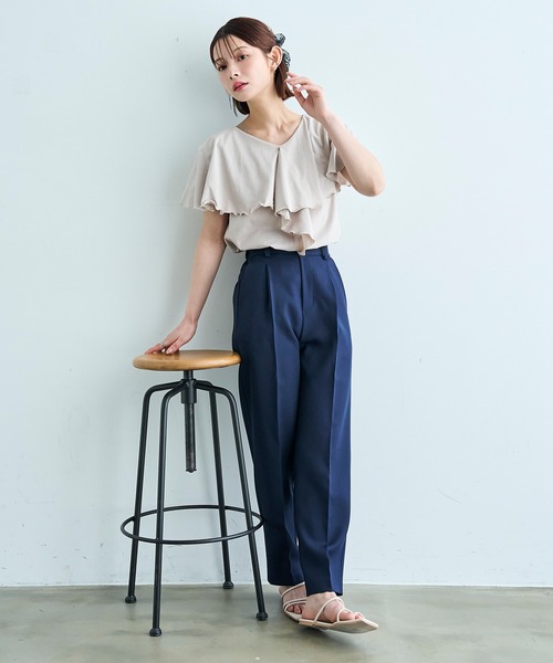 mil(ミル)の「【ラクに着られてきちんと見える。毎日着たい】 美シルエット センタープレス プルオン テーパード パンツ【587198】(スラックス・レディース・ネイビー/サンドベージュ/グレイッシュベージュ/ブラック/チャコールグレー・S-Regular/S-Short/FREE/M-Regular/M-Short)」の8枚目の写真