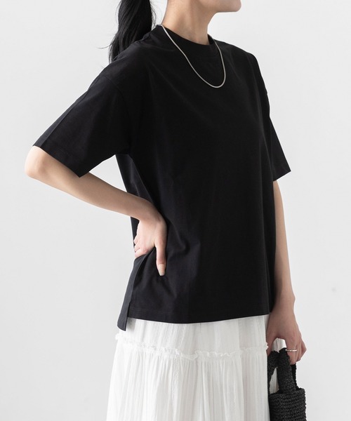 welleg（ウェレッグ）の「接触冷感 UVカット 汗じみしにくい 五分丈 カットソー（Tシャツ/カットソー・レディース・ネイビー/ブラック/グレイッシュベージュ/アイボリー/グレー・M）」の3枚目の写真
