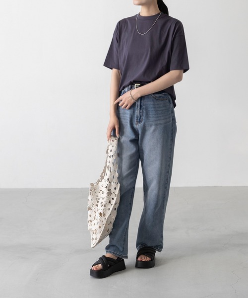 welleg（ウェレッグ）の「接触冷感 UVカット 汗じみしにくい 五分丈 カットソー（Tシャツ/カットソー・レディース・ネイビー/ブラック/グレイッシュベージュ/アイボリー/グレー・M）」の16枚目の写真