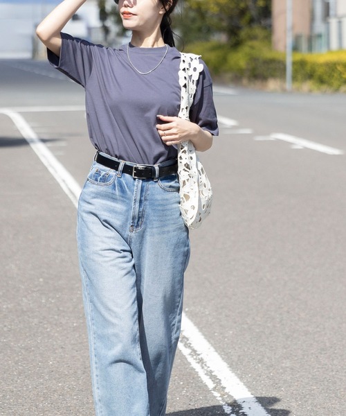 welleg（ウェレッグ）の「接触冷感 UVカット 汗じみしにくい 五分丈 カットソー（Tシャツ/カットソー・レディース・ネイビー/ブラック/グレイッシュベージュ/アイボリー/グレー・M）」の9枚目の写真