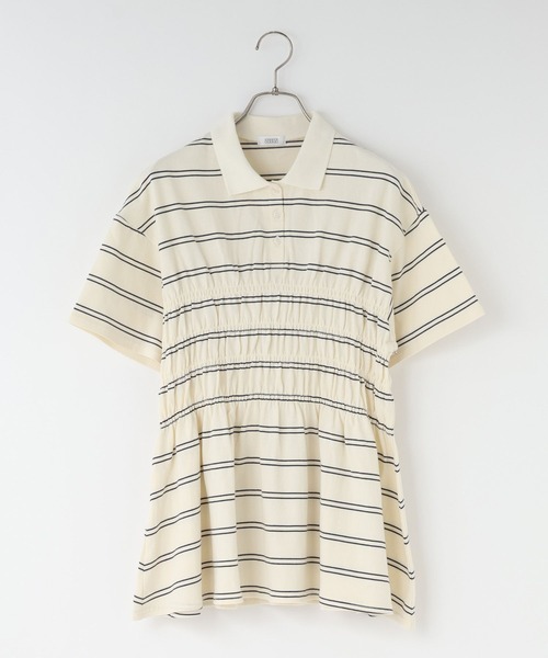 LOWRYS FARM(ローリーズファーム)の「ギャザーポロSS 794100(Tシャツ/カットソー・レディース・グレー/アイボリー・LONG/SHORT)」の3枚目の写真