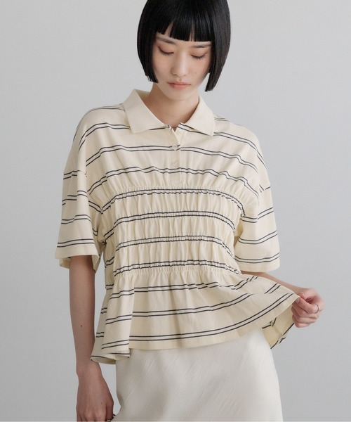 LOWRYS FARM(ローリーズファーム)の「ギャザーポロSS 794100(Tシャツ/カットソー・レディース・グレー/アイボリー・LONG/SHORT)」の15枚目の写真