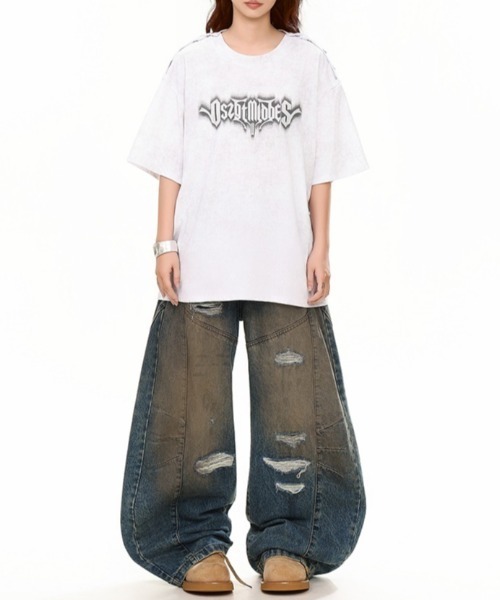 lilful(リルフル)の「【26年春夏新作】ぼかしロゴ ショルダーボタン オーバーサイズ半袖Tシャツ(Tシャツ/カットソー・レディース・ホワイト・L/M)」の12枚目の写真