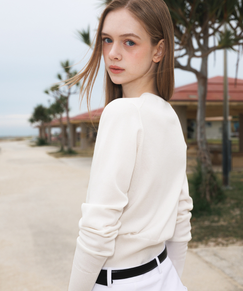 DEHEVE（デヘヴェ）の「Summer Henley Neck Knit [Ivory]（ニット/セーター・レディース・アイボリー・OS）」の7枚目の写真
