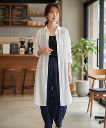 【羽織り・ワンピース2WAY】クレープシアーロングシャツワンピース/6色展開 大人カジュアル