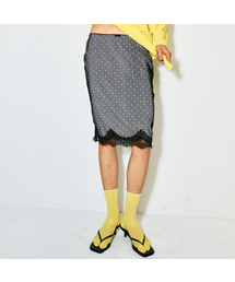 Lace Ribbon Midi Skirt Gray