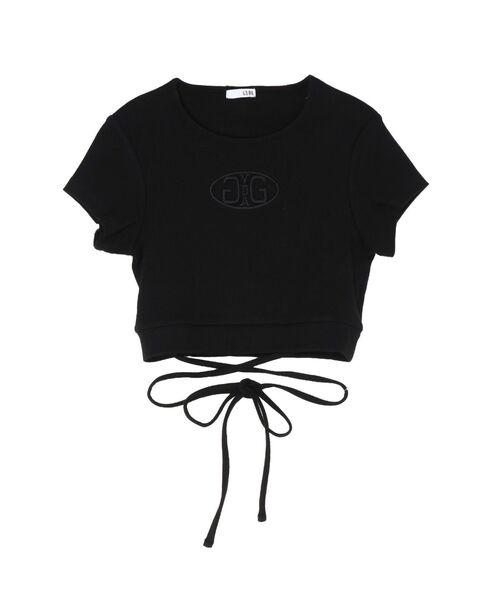 GYDA(ジェイダ)の「2WAY Symmetry GYDAクロスショートトップス(Tシャツ/カットソー・レディース・ブラック/オフホワイト・FREE)」の4枚目の写真
