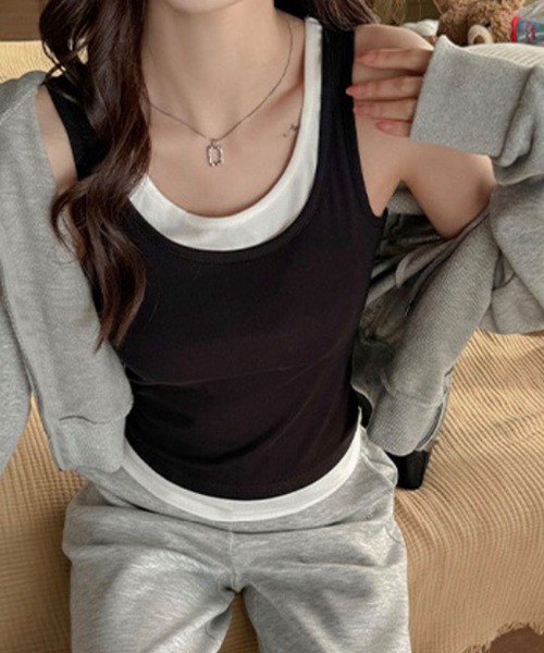 GLAMOROUS JANE(グラマラスジェーン)の「配色レイヤード風タンクトップ(タンクトップ・レディース・ブラック/グレー・M/L/LL)」の3枚目の写真