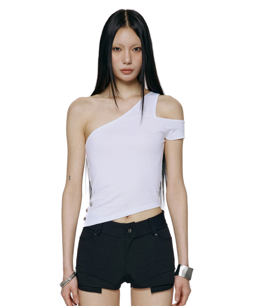 ROCKCAKE(ロックケーキ)の「Slit Button Asymmetric Sleeveless - White(Tシャツ/カットソー・レディース・その他・SMALL)」の3枚目の写真
