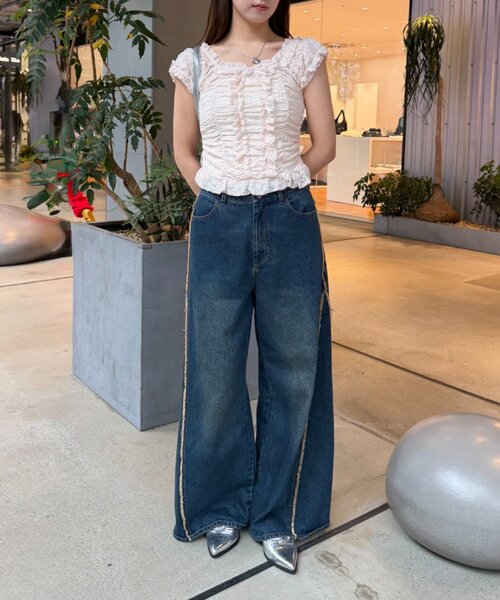 w closet（ダブルクローゼット）の「シャーリングレースフレンチT　夏服（Tシャツ/カットソー・レディース・オフホワイト/ブラック/ピンク・FREE）」の19枚目の写真