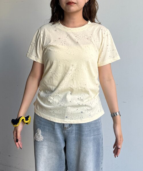 CPCM(シーピーシーエム)の「星柄スラブシアーT(Tシャツ/カットソー・レディース・ホワイト/イエロー/グレー・FREE)」の6枚目の写真