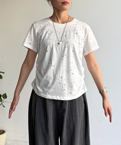 CPCM(シーピーシーエム)の「星柄スラブシアーT(Tシャツ/カットソー・レディース・ホワイト/イエロー/グレー・FREE)」の9枚目の写真