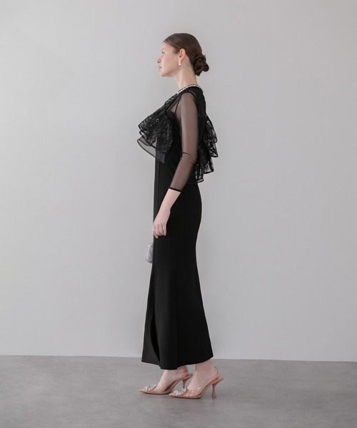 Leja(レジャ)の「【LEJA】2WAYスパンコールフリルビジューネックマーメイドワンピースドレス2点セット美脚効果結婚式 パーティードレス 成人式 二次会 同窓会 お呼ばれ オケージョン 20代 30代(ドレス・レディース・ブラック・MEDIUM/SMALL)」の10枚目の写真