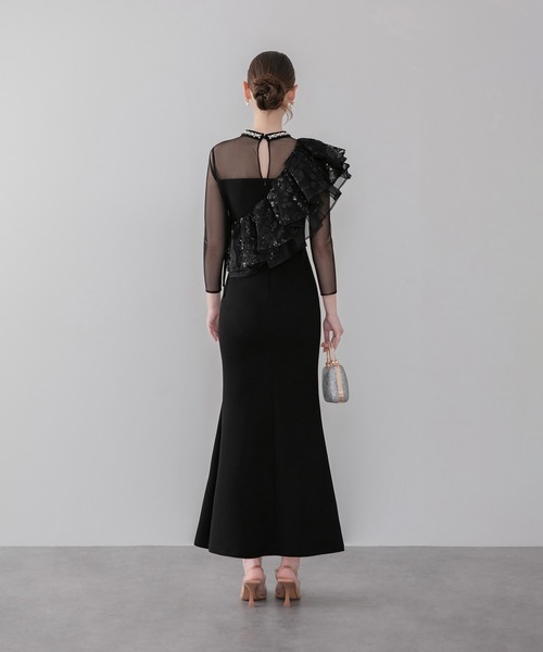 Leja(レジャ)の「【LEJA】2WAYスパンコールフリルビジューネックマーメイドワンピースドレス2点セット美脚効果結婚式 パーティードレス 成人式 二次会 同窓会 お呼ばれ オケージョン 20代 30代(ドレス・レディース・ブラック・MEDIUM/SMALL)」の9枚目の写真