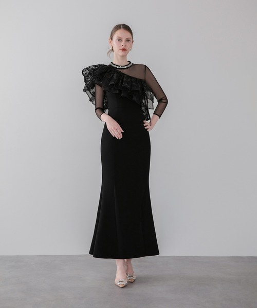 Leja(レジャ)の「【LEJA】2WAYスパンコールフリルビジューネックマーメイドワンピースドレス2点セット美脚効果結婚式 パーティードレス 成人式 二次会 同窓会 お呼ばれ オケージョン 20代 30代(ドレス・レディース・ブラック・MEDIUM/SMALL)」の8枚目の写真