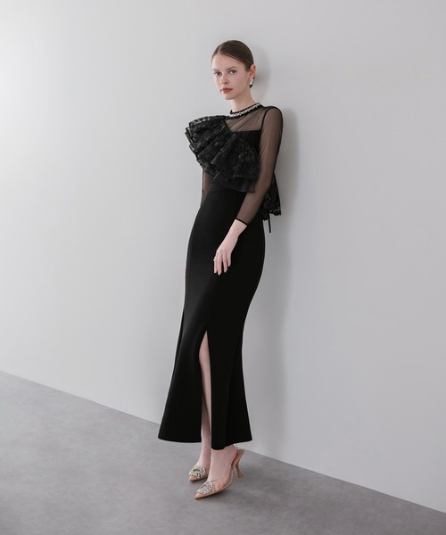 Leja(レジャ)の「【LEJA】2WAYスパンコールフリルビジューネックマーメイドワンピースドレス2点セット美脚効果結婚式 パーティードレス 成人式 二次会 同窓会 お呼ばれ オケージョン 20代 30代(ドレス・レディース・ブラック・MEDIUM/SMALL)」の5枚目の写真