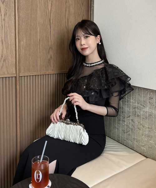 Leja(レジャ)の「【LEJA】2WAYスパンコールフリルビジューネックマーメイドワンピースドレス2点セット美脚効果結婚式 パーティードレス 成人式 二次会 同窓会 お呼ばれ オケージョン 20代 30代(ドレス・レディース・ブラック・MEDIUM/SMALL)」の13枚目の写真