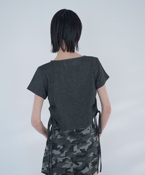 Nora Lily elle(ノラリリーエル)の「side gather short top(Tシャツ/カットソー・レディース・ダークグレー/カーキ・FREE)」の15枚目の写真