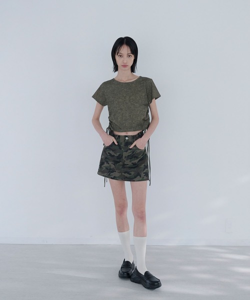 Nora Lily elle(ノラリリーエル)の「side gather short top(Tシャツ/カットソー・レディース・ダークグレー/カーキ・FREE)」の4枚目の写真