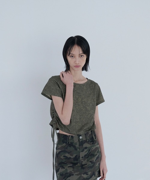 Nora Lily elle(ノラリリーエル)の「side gather short top(Tシャツ/カットソー・レディース・ダークグレー/カーキ・FREE)」の11枚目の写真