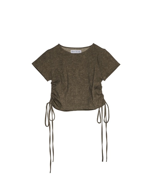 Nora Lily elle(ノラリリーエル)の「side gather short top(Tシャツ/カットソー・レディース・ダークグレー/カーキ・FREE)」の5枚目の写真