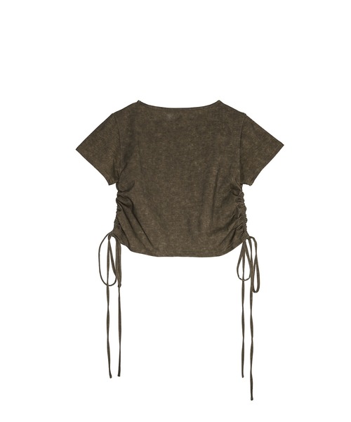 Nora Lily elle(ノラリリーエル)の「side gather short top(Tシャツ/カットソー・レディース・ダークグレー/カーキ・FREE)」の6枚目の写真