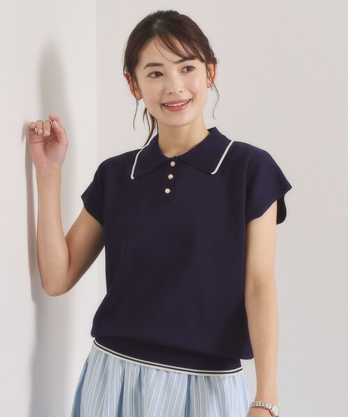 ITS'DEMO(イッツデモ)の「【UV/毛玉防止】ポロ衿フレンチニット(ニット/セーター・レディース・ネイビー/オフホワイト/サックスブルー/ピンク・00)」の3枚目の写真