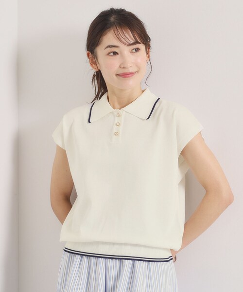ITS'DEMO(イッツデモ)の「【UV/毛玉防止】ポロ衿フレンチニット(ニット/セーター・レディース・ネイビー/オフホワイト/サックスブルー/ピンク・00)」の8枚目の写真