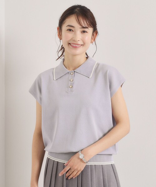 ITS'DEMO(イッツデモ)の「【UV/毛玉防止】ポロ衿フレンチニット(ニット/セーター・レディース・ネイビー/オフホワイト/サックスブルー/ピンク・00)」の16枚目の写真