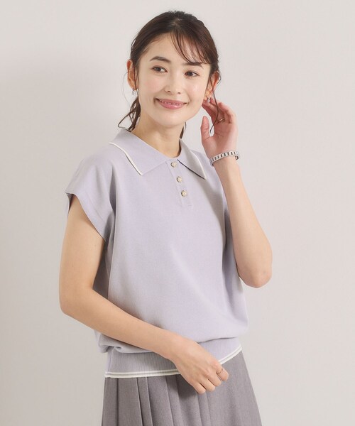ITS'DEMO(イッツデモ)の「【UV/毛玉防止】ポロ衿フレンチニット(ニット/セーター・レディース・ネイビー/オフホワイト/サックスブルー/ピンク・00)」の17枚目の写真