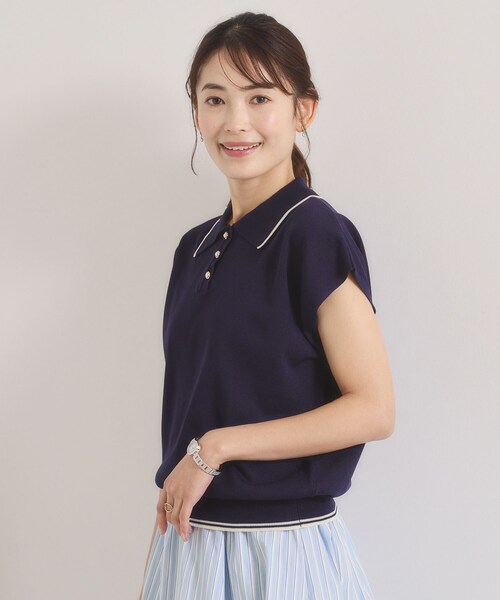 ITS'DEMO(イッツデモ)の「【UV/毛玉防止】ポロ衿フレンチニット(ニット/セーター・レディース・ネイビー/オフホワイト/サックスブルー/ピンク・00)」の20枚目の写真