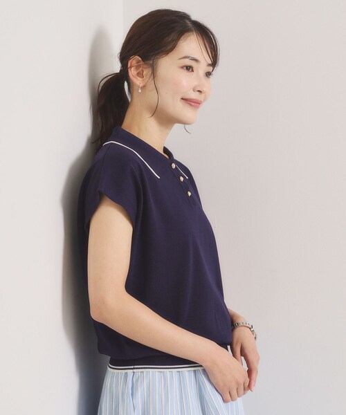 ITS'DEMO(イッツデモ)の「【UV/毛玉防止】ポロ衿フレンチニット(ニット/セーター・レディース・ネイビー/オフホワイト/サックスブルー/ピンク・00)」の21枚目の写真