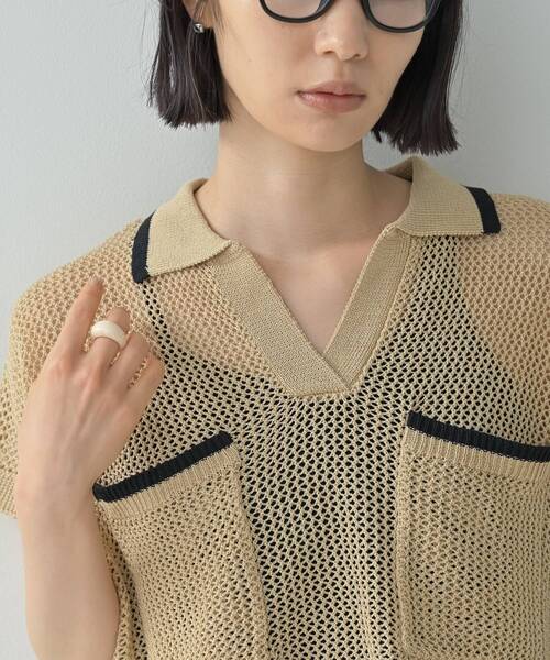 GALLEST(ギャレスト)の「メッシュポロドルマンニット(ニット/セーター・レディース・ブラック/ベージュ/ホワイト・38)」の5枚目の写真
